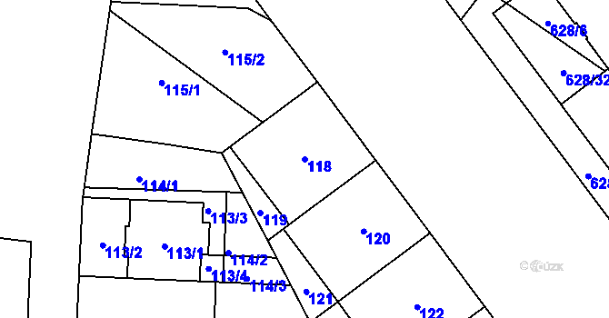 Parcela st. 118 v KÚ Kobylisy, Katastrální mapa