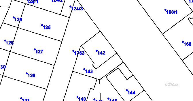 Parcela st. 142 v KÚ Kobylisy, Katastrální mapa