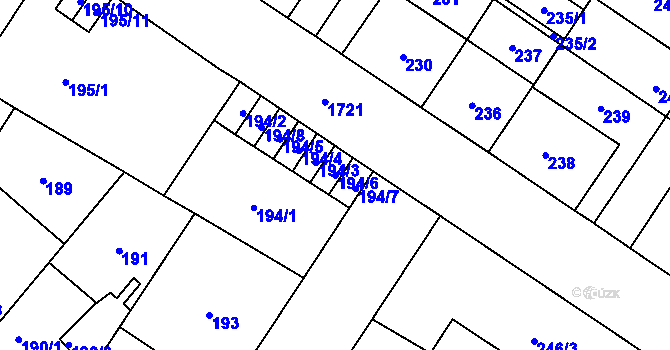 Parcela st. 194/6 v KÚ Kobylisy, Katastrální mapa
