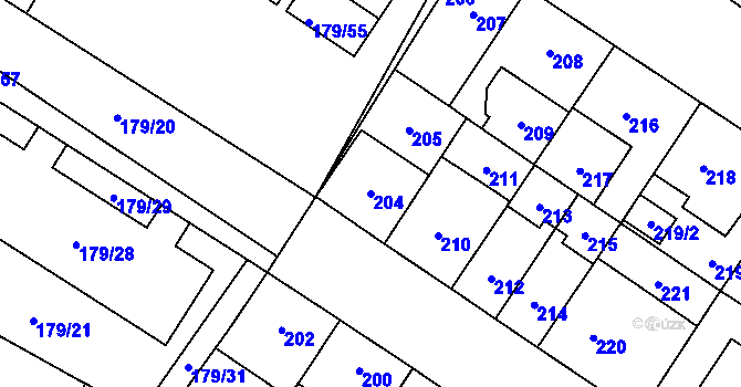 Parcela st. 204 v KÚ Kobylisy, Katastrální mapa