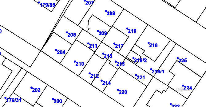 Parcela st. 213 v KÚ Kobylisy, Katastrální mapa