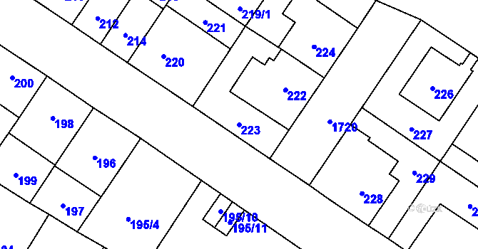 Parcela st. 223 v KÚ Kobylisy, Katastrální mapa