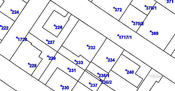 Parcela st. 232 v KÚ Kobylisy, Katastrální mapa