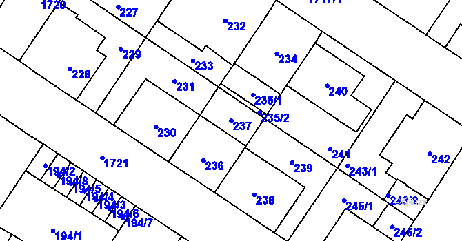 Parcela st. 237 v KÚ Kobylisy, Katastrální mapa
