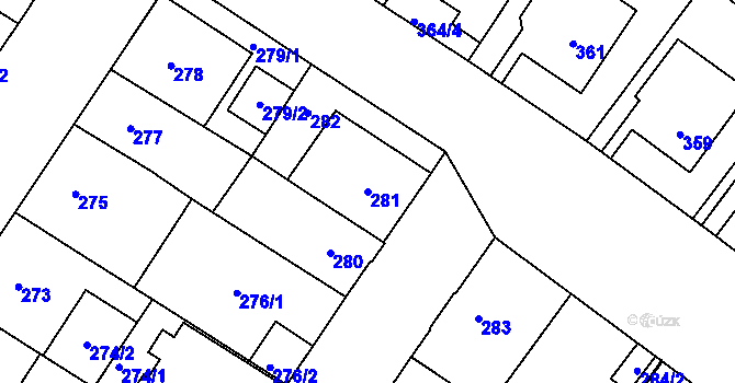 Parcela st. 281 v KÚ Kobylisy, Katastrální mapa