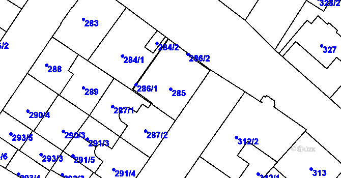 Parcela st. 285 v KÚ Kobylisy, Katastrální mapa