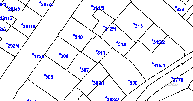 Parcela st. 311 v KÚ Kobylisy, Katastrální mapa