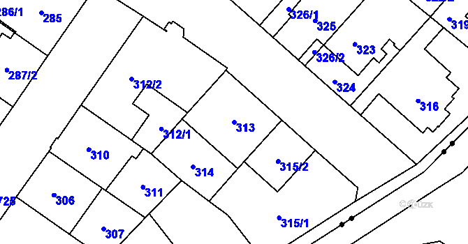 Parcela st. 313 v KÚ Kobylisy, Katastrální mapa