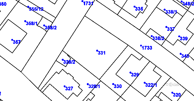 Parcela st. 331 v KÚ Kobylisy, Katastrální mapa