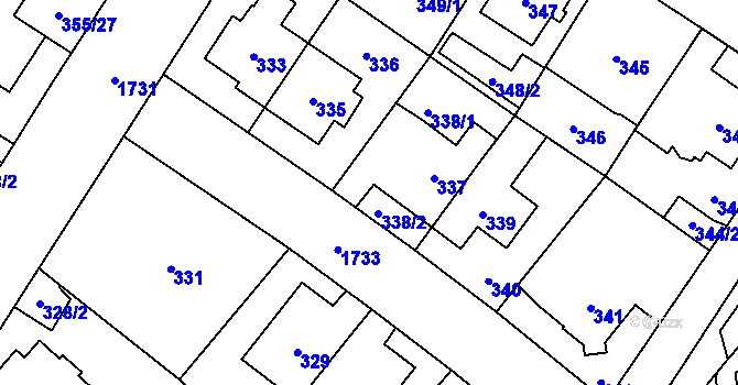 Parcela st. 338 v KÚ Kobylisy, Katastrální mapa