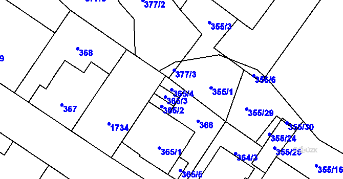 Parcela st. 365/4 v KÚ Kobylisy, Katastrální mapa