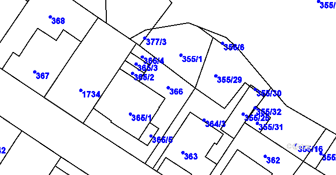 Parcela st. 366 v KÚ Kobylisy, Katastrální mapa