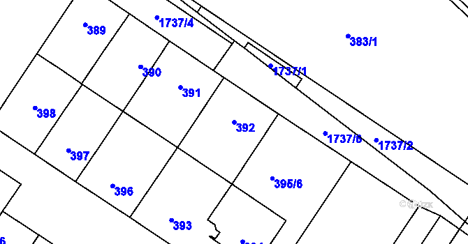 Parcela st. 392 v KÚ Kobylisy, Katastrální mapa