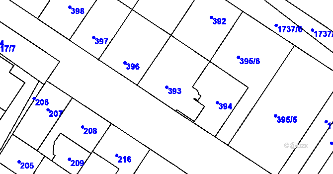 Parcela st. 393 v KÚ Kobylisy, Katastrální mapa