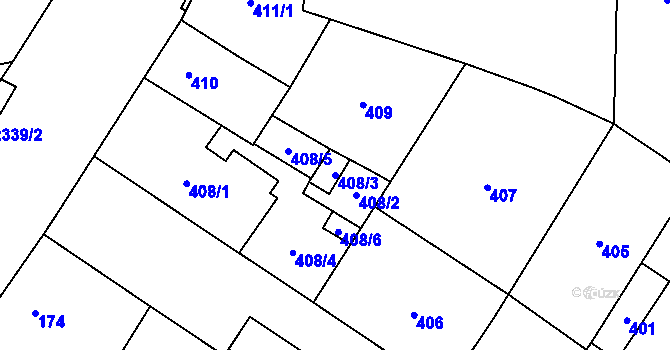 Parcela st. 408/3 v KÚ Kobylisy, Katastrální mapa