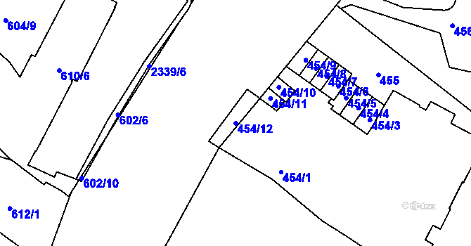 Parcela st. 454/12 v KÚ Kobylisy, Katastrální mapa