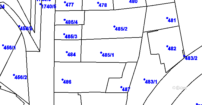Parcela st. 485/1 v KÚ Kobylisy, Katastrální mapa