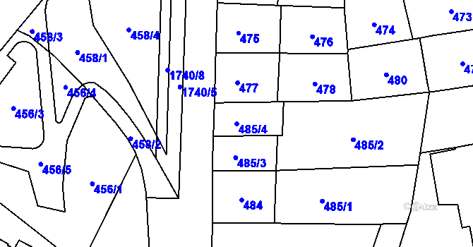 Parcela st. 485/4 v KÚ Kobylisy, Katastrální mapa