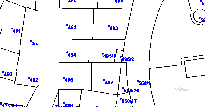 Parcela st. 495/1 v KÚ Kobylisy, Katastrální mapa