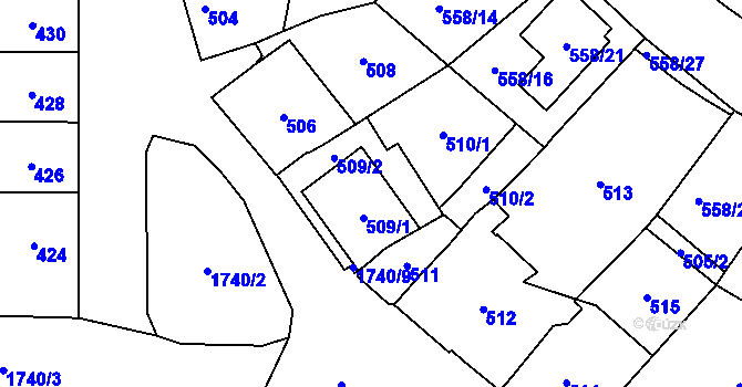 Parcela st. 509 v KÚ Kobylisy, Katastrální mapa