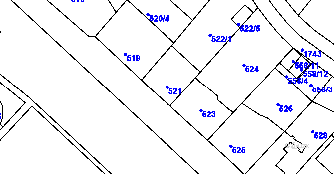 Parcela st. 521 v KÚ Kobylisy, Katastrální mapa