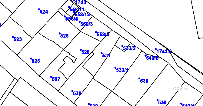 Parcela st. 531 v KÚ Kobylisy, Katastrální mapa