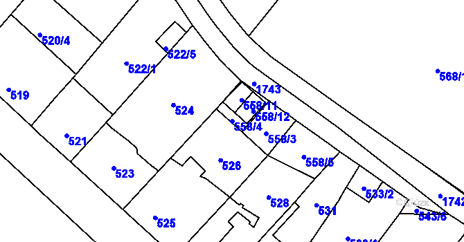 Parcela st. 558/4 v KÚ Kobylisy, Katastrální mapa