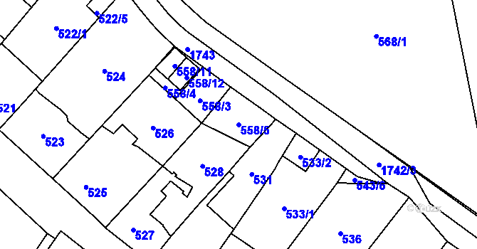 Parcela st. 558/5 v KÚ Kobylisy, Katastrální mapa