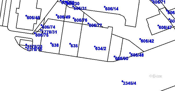 Parcela st. 634/2 v KÚ Kobylisy, Katastrální mapa