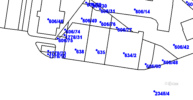 Parcela st. 635 v KÚ Kobylisy, Katastrální mapa