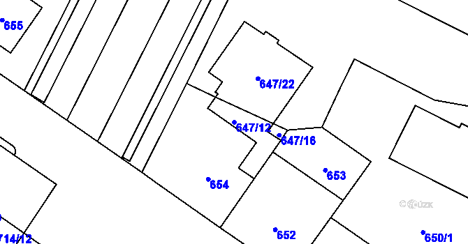 Parcela st. 647/12 v KÚ Kobylisy, Katastrální mapa