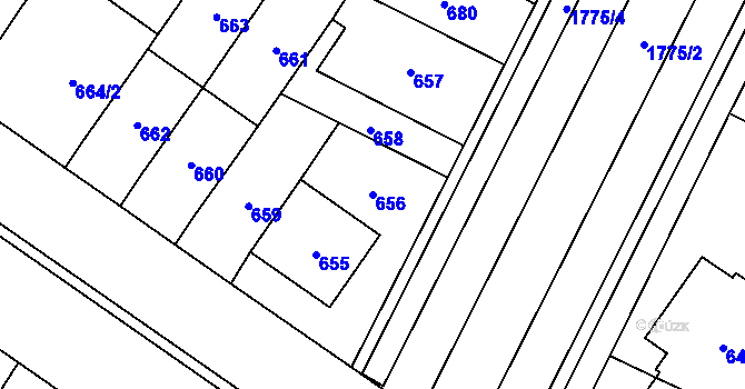 Parcela st. 656 v KÚ Kobylisy, Katastrální mapa