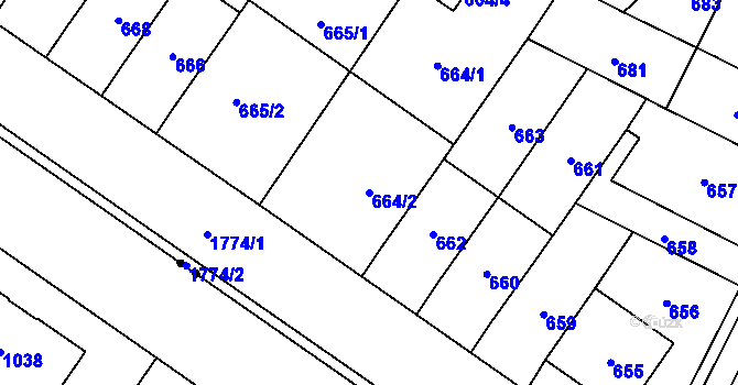 Parcela st. 664/2 v KÚ Kobylisy, Katastrální mapa