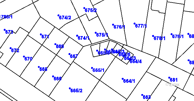 Parcela st. 665/5 v KÚ Kobylisy, Katastrální mapa