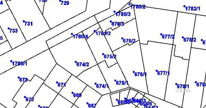 Parcela st. 675/2 v KÚ Kobylisy, Katastrální mapa