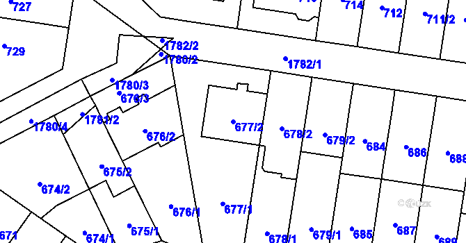 Parcela st. 677/2 v KÚ Kobylisy, Katastrální mapa