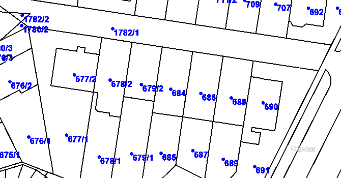 Parcela st. 684 v KÚ Kobylisy, Katastrální mapa