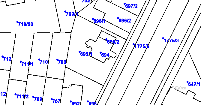 Parcela st. 694 v KÚ Kobylisy, Katastrální mapa
