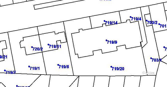 Parcela st. 719/3 v KÚ Kobylisy, Katastrální mapa