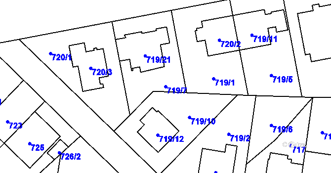 Parcela st. 719/7 v KÚ Kobylisy, Katastrální mapa