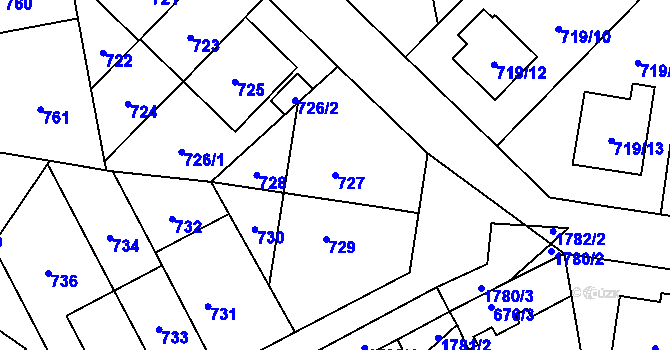Parcela st. 727 v KÚ Kobylisy, Katastrální mapa