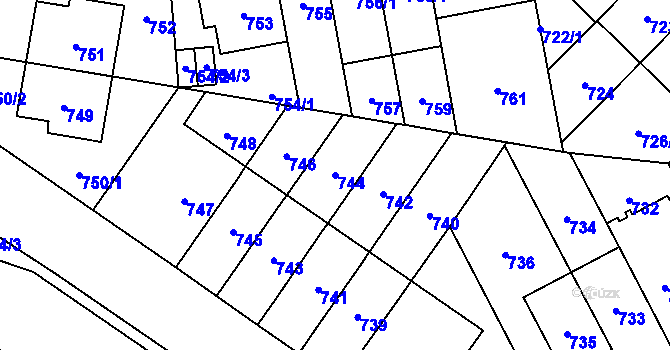 Parcela st. 744 v KÚ Kobylisy, Katastrální mapa