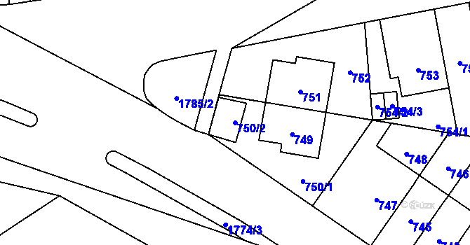 Parcela st. 750/2 v KÚ Kobylisy, Katastrální mapa