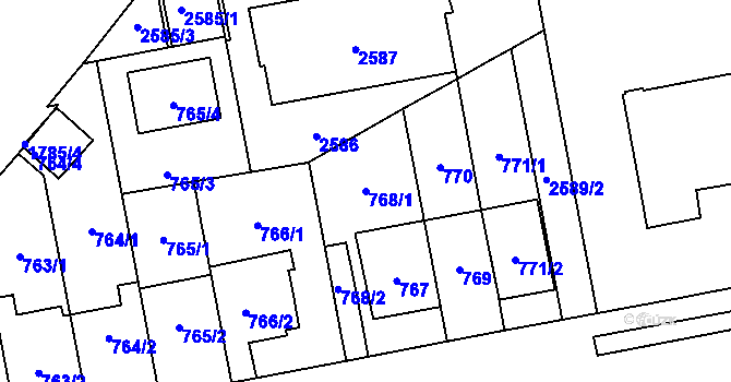 Parcela st. 768/1 v KÚ Kobylisy, Katastrální mapa