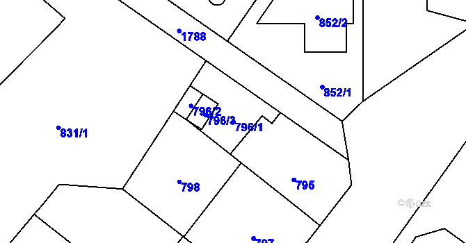Parcela st. 796/1 v KÚ Kobylisy, Katastrální mapa