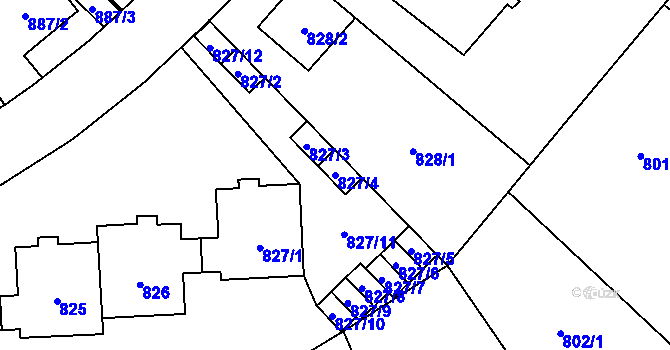 Parcela st. 827/4 v KÚ Kobylisy, Katastrální mapa