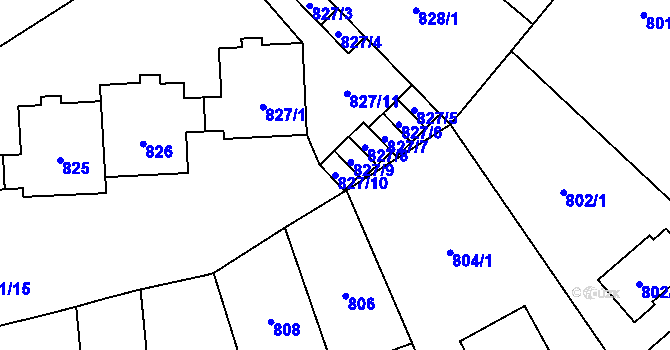 Parcela st. 827/10 v KÚ Kobylisy, Katastrální mapa