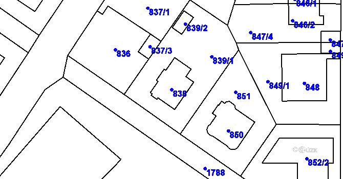 Parcela st. 838 v KÚ Kobylisy, Katastrální mapa