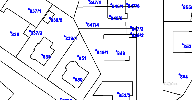 Parcela st. 849/1 v KÚ Kobylisy, Katastrální mapa