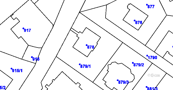 Parcela st. 878 v KÚ Kobylisy, Katastrální mapa